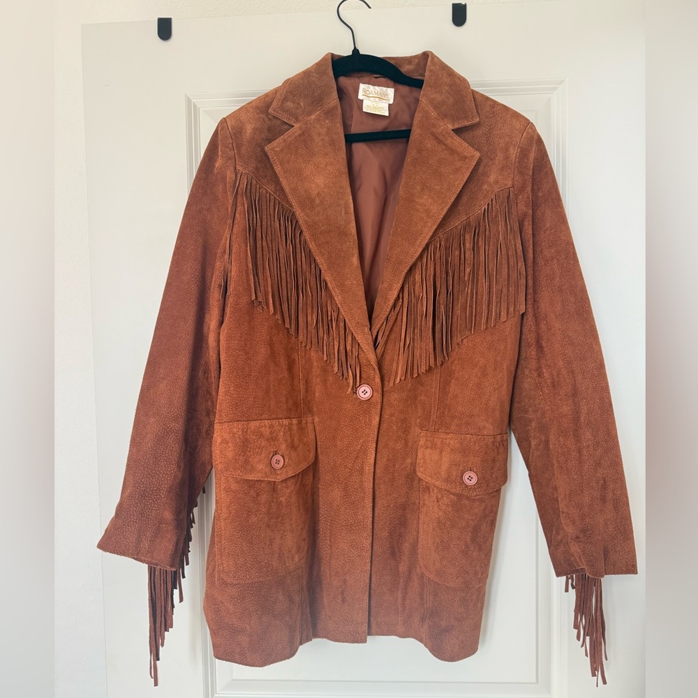 Vintage Maroon 100% Suede Fringe Blazer – A True Statement Piece!